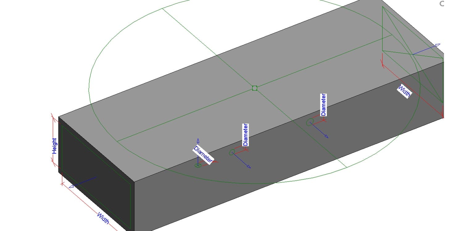 Đổi một tham số, khối và hai connector ống gió hai đầu đi theo; ba connector nước giữ nguyên vị trí trên mặt phẳng Mat_truoc