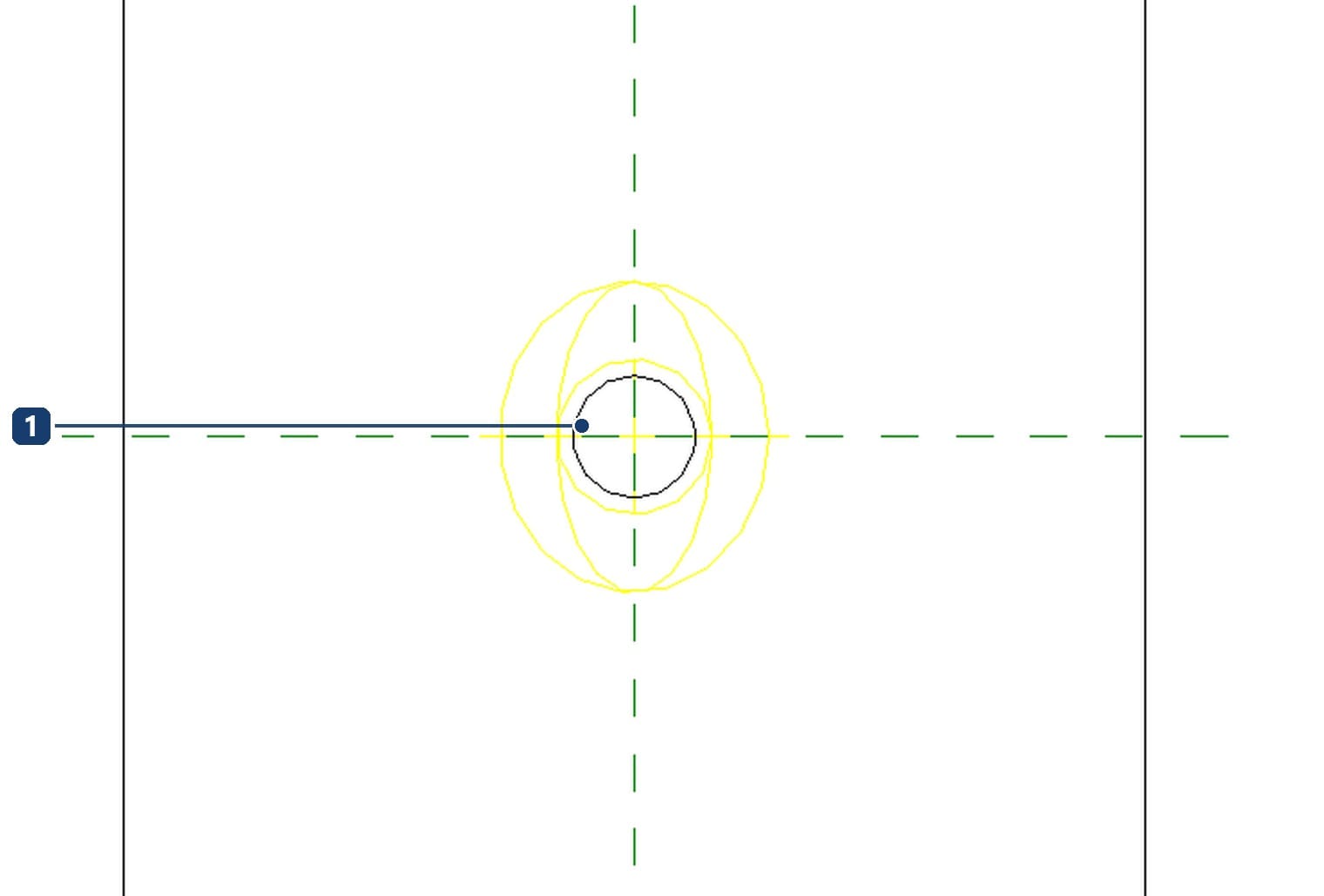 The circle of the fixture body drawn around the origin, with the yellow light source in the middle