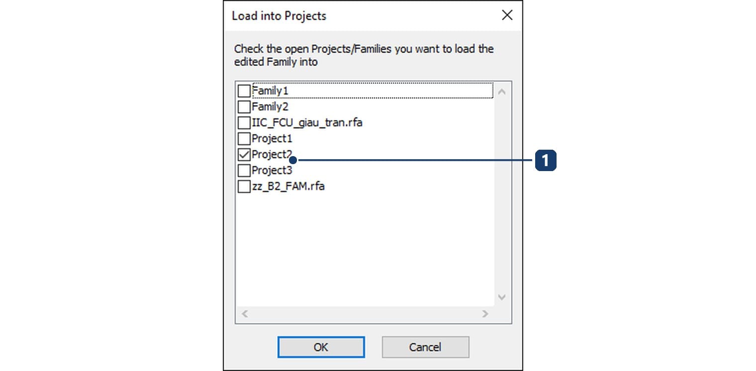 Tick the project to load into; the family then sits in the Project Browser even before you place one