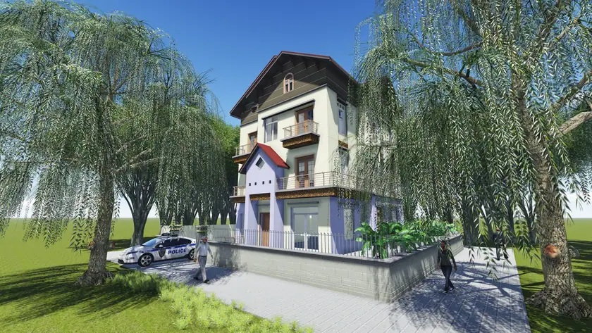 3D section perspective cutting through the floors of a townhouse modelled in Revit Architecture