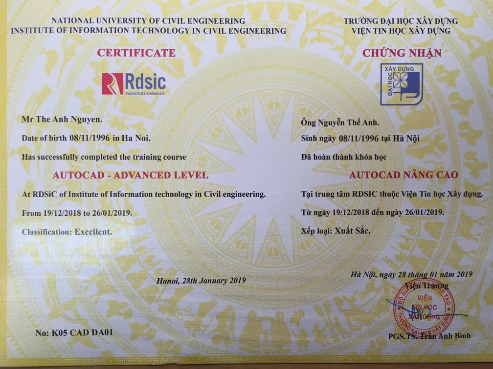 Chứng chỉ khóa học AutoCAD nâng cao