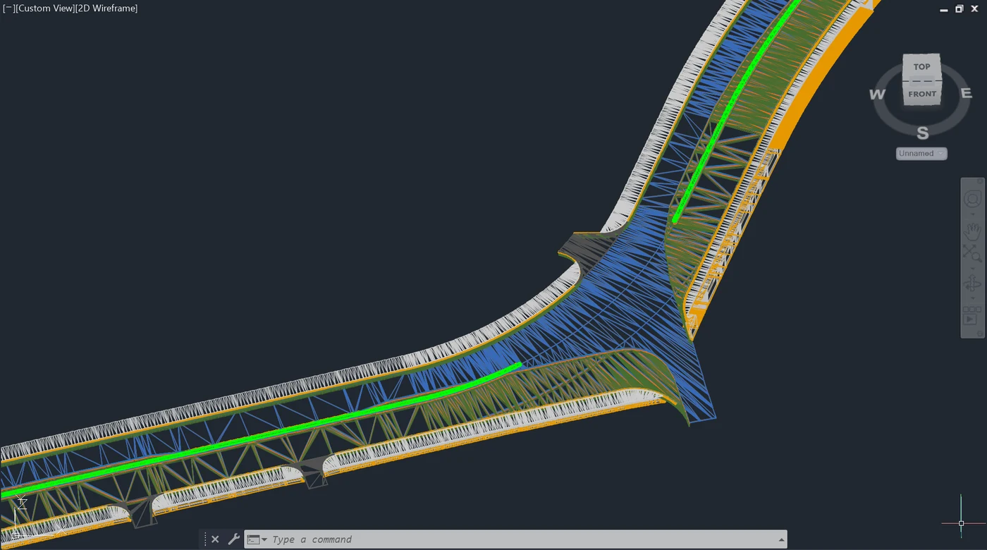 3D corridor model of a road junction in Civil 3D