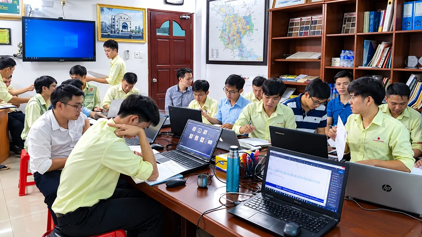 Company engineers practising structural modelling in Revit during the training