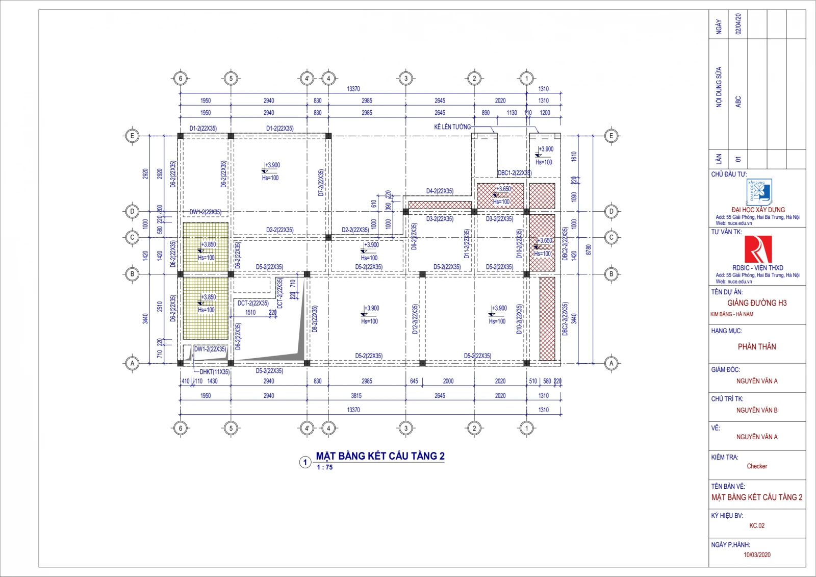 Second-floor structural plan sheet produced from a Revit Structure model
