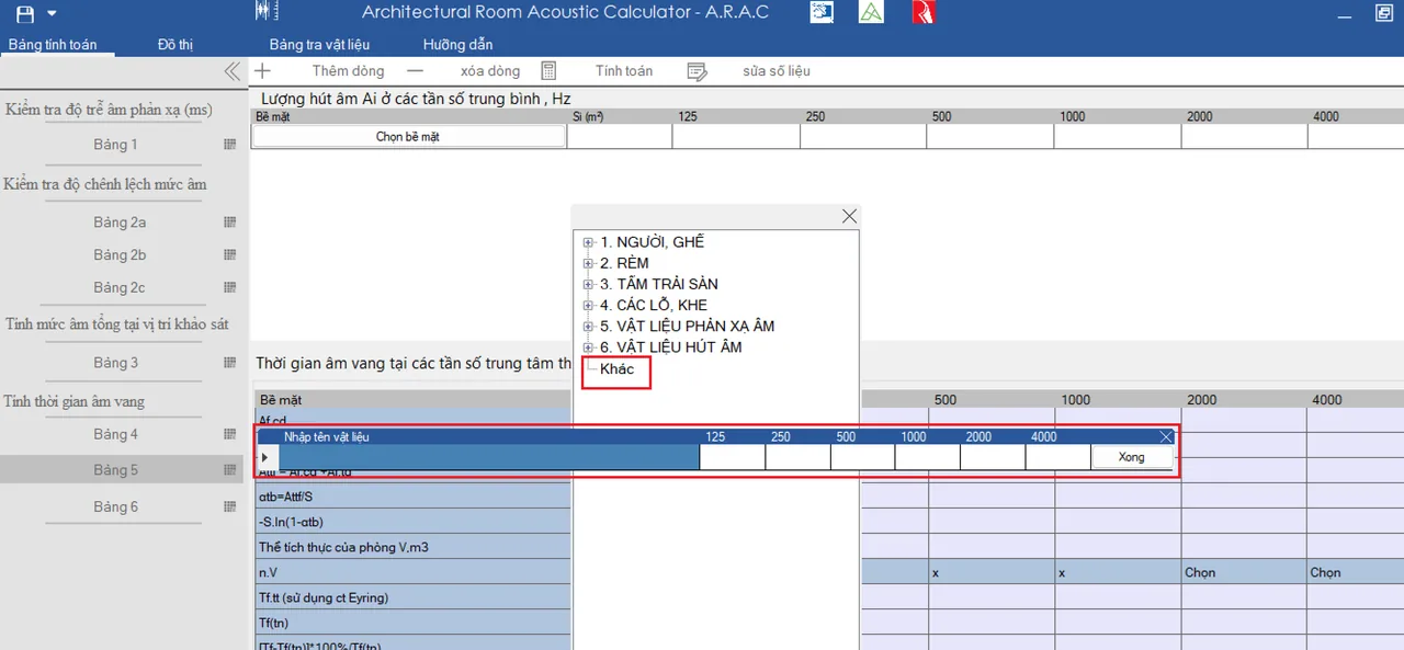 ARAC table 5: entering coefficients for an Other material