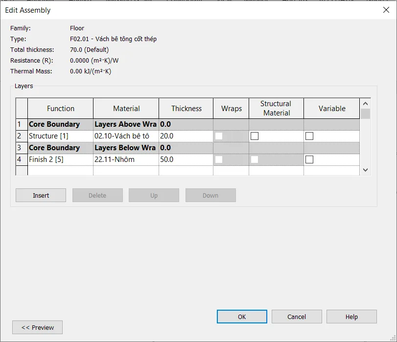 Edit Assembly dialog of a floor type created by RDS VNCC
