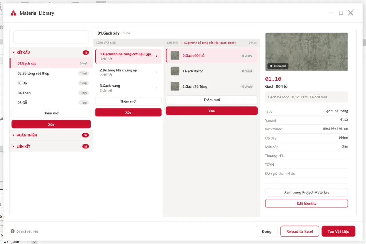 RDS VNCC Material Library interface with the material folder tree and texture image