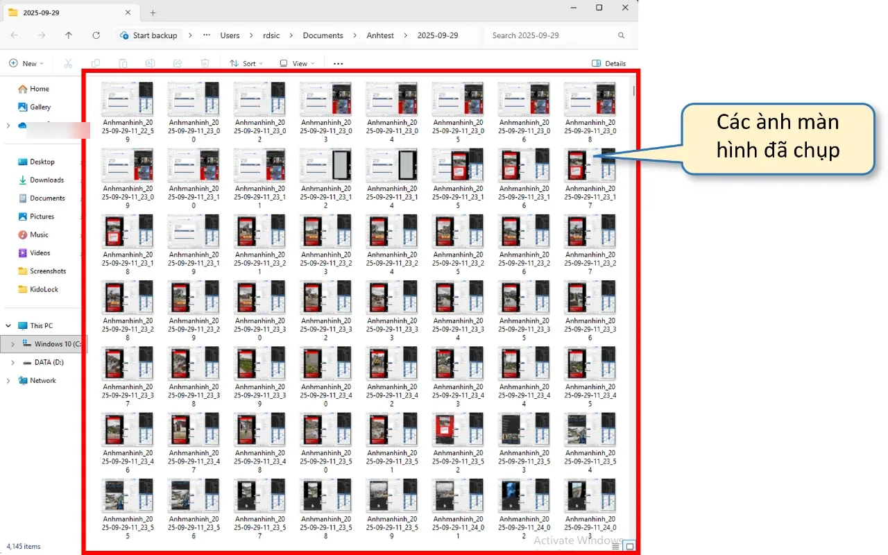 List of screenshots taken automatically by KidoLock