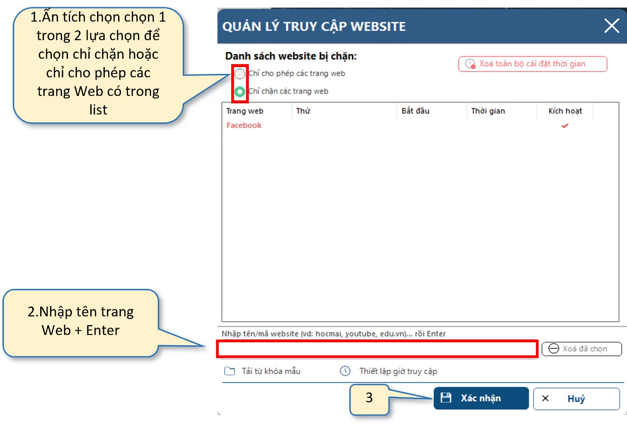 Adding keywords to allow or block websites in KidoLock