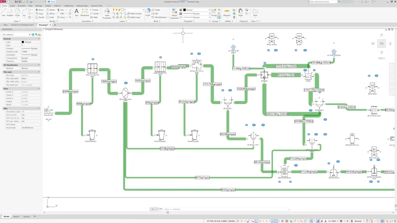 Mass balance diagram opened in AutoCAD after DXF export