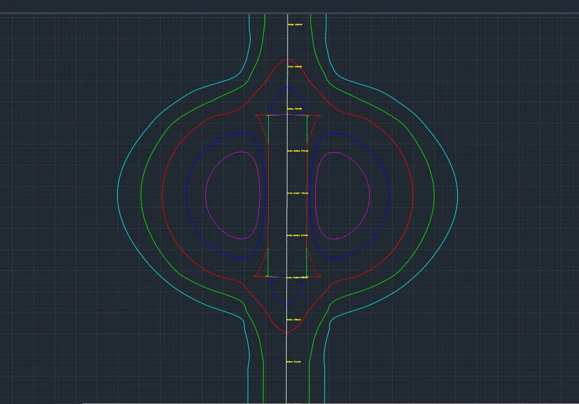 Smoothed settlement contours around a station, opened in AutoCAD