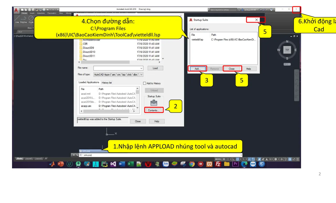 Adding vietteldll.lsp to the Startup Suite with APPLOAD