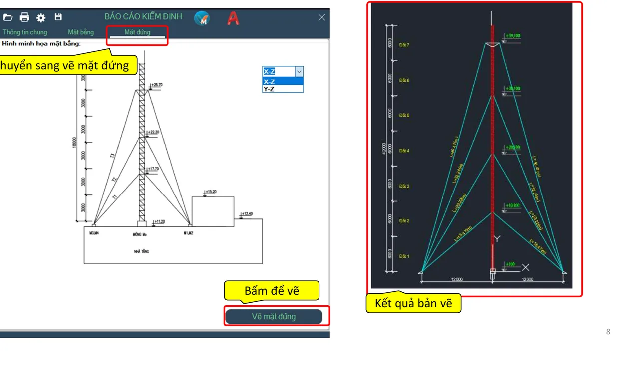 Elevation form and the guyed antenna mast elevation drawing in AutoCAD