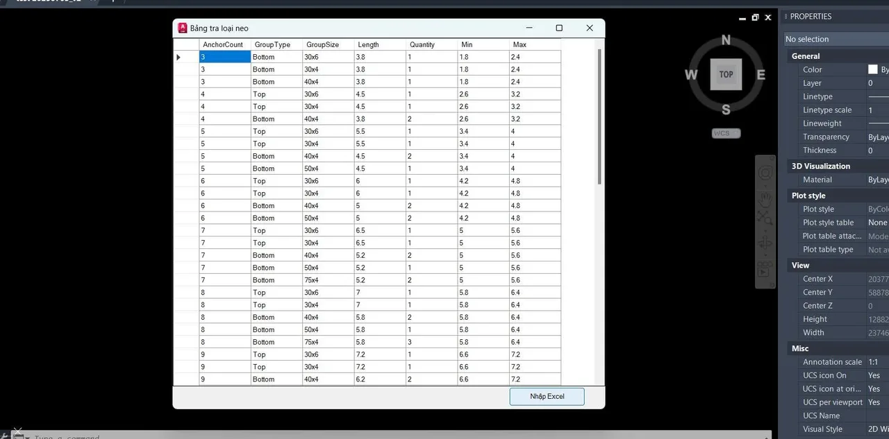 VinhHungTool strip type table form in AutoCAD