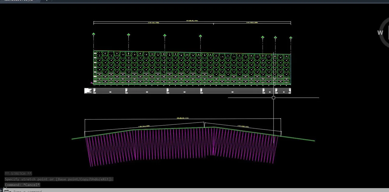Strip plan along a curved polyline, strips pointing down