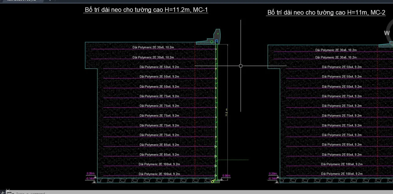 Strip layout sections for walls 11.2 m and 11 m high