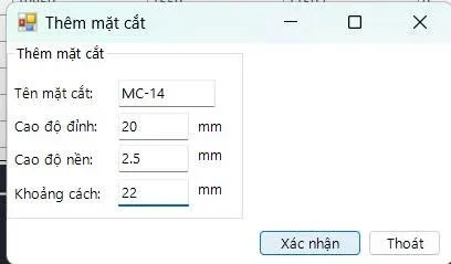 Add section dialog with name, top level, ground level and spacing